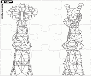 desenho de Puzzle duma torre da Sagrada família para colorir