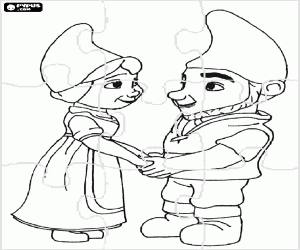 desenho de Puzzle com Gnomeo e Julieta para colorir
