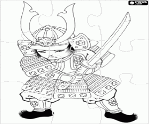 desenho de Puzzle Guerreiro samurai para colorir