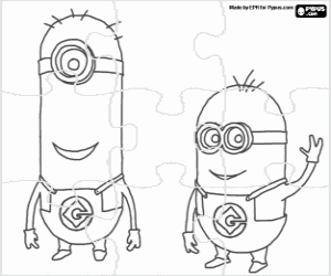 desenho de Puzzle com dois minions de Gru para colorir