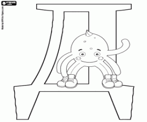 desenho de Pypus com a letra russa Д para colorir