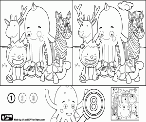 desenho de Pypus e os animais, jogo fácil para colorir