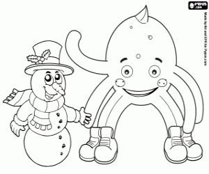 desenho de Pypus e um boneco de neve para colorir