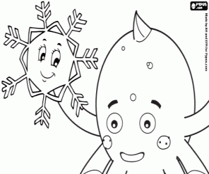 desenho de Pypus e um floco de neve sorridente para colorir