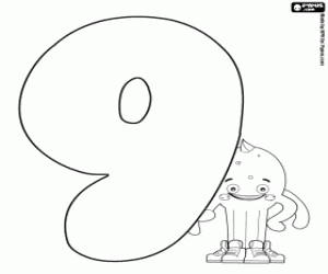 desenho de Pypus e o número nove para colorir