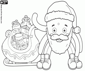desenho de Pypus Papai Noel e o trenó de Natal para colorir