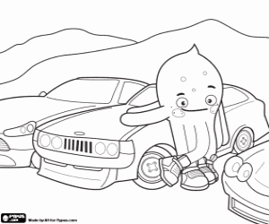 desenho de Pypus o polvo e os carros para colorir