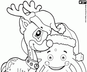 desenho de Pypus e uma rena no Natal para colorir