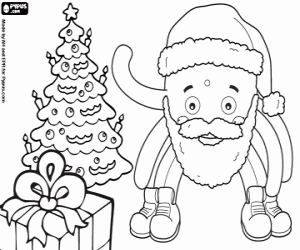 desenho de Pypus Santa Claus e árvore de Natal para colorir