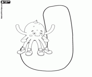 desenho de Pypus sentado sobre a letra J para colorir