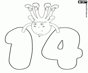 desenho de Pypus sobre o número catorze para colorir