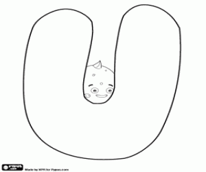 desenho de Pypus por trás da letra U para colorir