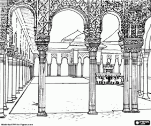 desenho de Pátio dos leões, a Alhambra, Granada para colorir