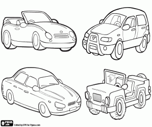 desenho de Quatro modelos de carro para colorir