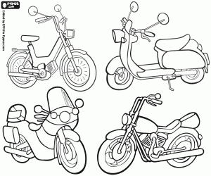 desenho de Quatro tipos de motocicletas para colorir