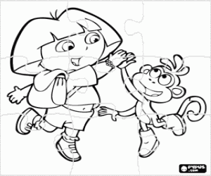 desenho de Quebra-cabeça com a Dora e o macaco para colorir
