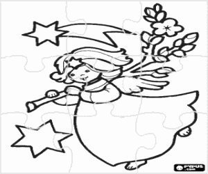 desenho de Quebra-cabeça com um anjo e a estrela para colorir