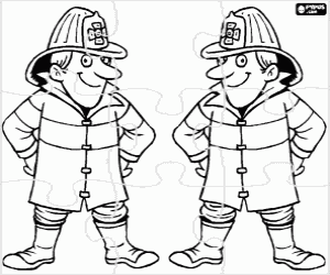 desenho de Quebra-cabeça com dois bombeiros para colorir