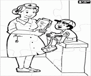 desenho de Quebra-cabeça da enfermeira e o menino para colorir