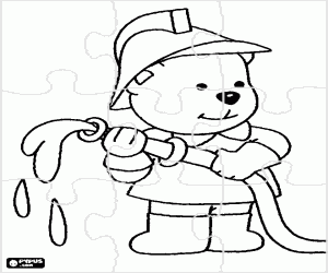 desenho de Quebra-cabeça de um bombeiro urso para colorir