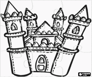 desenho de Quebra-cabeça de um castelo com torres para colorir
