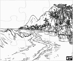 desenho de Quebra-cabeça de praia tropical para colorir
