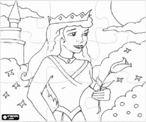 desenho de Quebra-cabeça de princesa no jardim para colorir