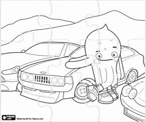 desenho de Quebra-cabeça de Pypus e os carros para colorir