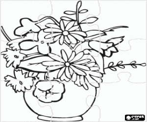 desenho de Quebra-cabeça de um vaso com flores para colorir