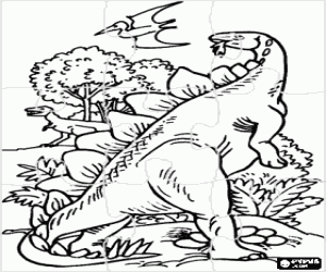 desenho de Quebra-cabeça com dinossauros para colorir