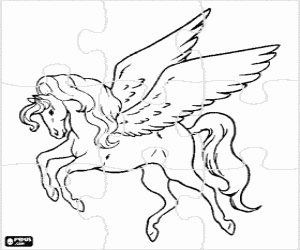 desenho de Quebra-cabeça do cavalo alado para colorir