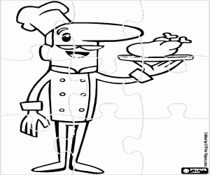 desenho de Quebra-cabeça do chef e um frango para colorir