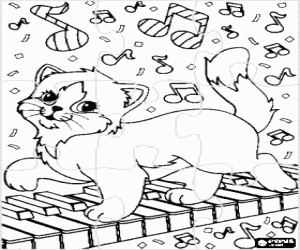desenho de Quebra-cabeça do gato e o o piano para colorir