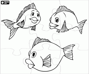 desenho de Quebra-cabeça dum grupo de peixes para colorir