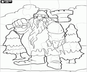 desenho de Quebra-cabeça com o gigante e os abetos para colorir