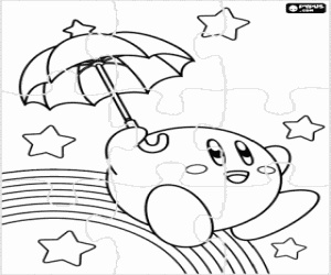 desenho de Quebra-cabeça com Kirby e um guarda-chuva para colorir