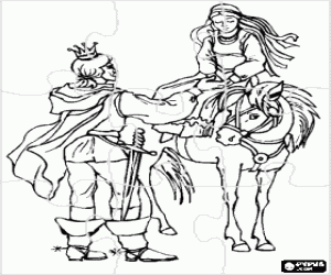desenho de Quebra-cabeça dos príncipes e o cavalo para colorir