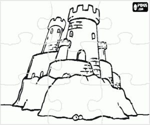 desenho de Quebra-cabeça das torres de um castelo para colorir