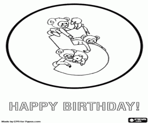 desenho de Quinto aniversário e cinco animais para colorir