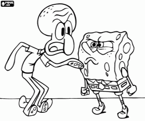 desenho de Raiva entre Bob Esponja e Lula Molusco para colorir