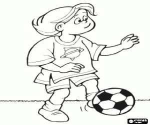 desenho de Um rapaz jogador de futebol com a bola para colorir