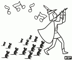 desenho de Os ratos seguindo o flautista de Hamelin para colorir