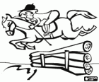 Hipismo ou Equitação - Cavalo e cavaleiro no exercício de salto