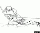 Um esquiador em competição de slalom