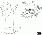 No crepúsculo Jesus caminha sobre as águas para o barco dos seus discípulos