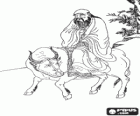 Laozi, Lao Tsé ou Lao-Tzu, filósofo da antiga China, figura central do Taoísmo, cavalgando um búfalo