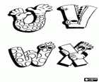 Letras U, V, W e X com desenhos engraçados
