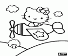 Hello Kitty voando com um avião pequeno