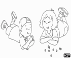 Caillou jogando as berlindes ou as bolinhas-de-gude com sua amiga Sarah