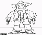 Cowboy armado ou pistoleiro com dois revólveres pronto para um duelo